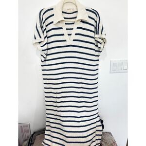 Easy Clothes Striped Knit Polo Dress S/M Casual Sweater Dress